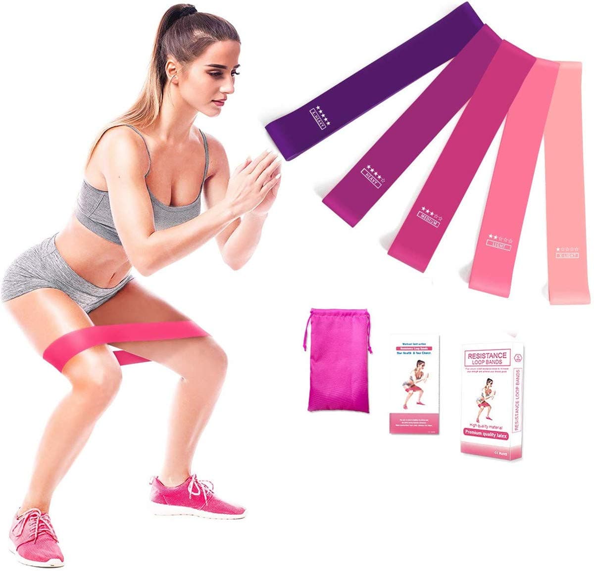 EXERCISE RESISTANCE BAND - 6.5ft - Resistance Bands for Legs Butt Arms Shoulder Yoga Pilates Physical Therapy | Workout Stretch Bands for Men Women Seniors Kids | Exercises Chart | LATEX FREE