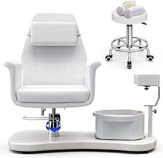 OKAKOPA Pedicure Chair No Plumbing for Nail Tech, Portable Pedicure Station with Pedicure Stand and Bowls, Profesional Foot Spa Chair and Low Stool, White