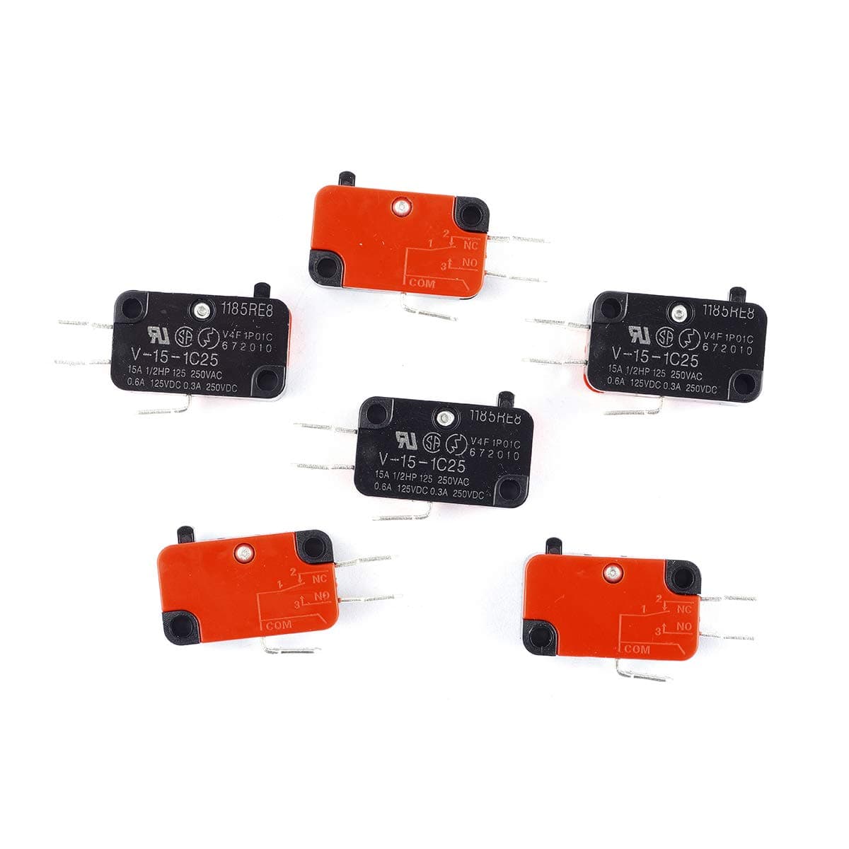 6Pcs V-15-1C25 Snap Button Type Micro Limit Switch SPDT 1 NO 1 NC for Arduino (Pack of 6) CYT1111