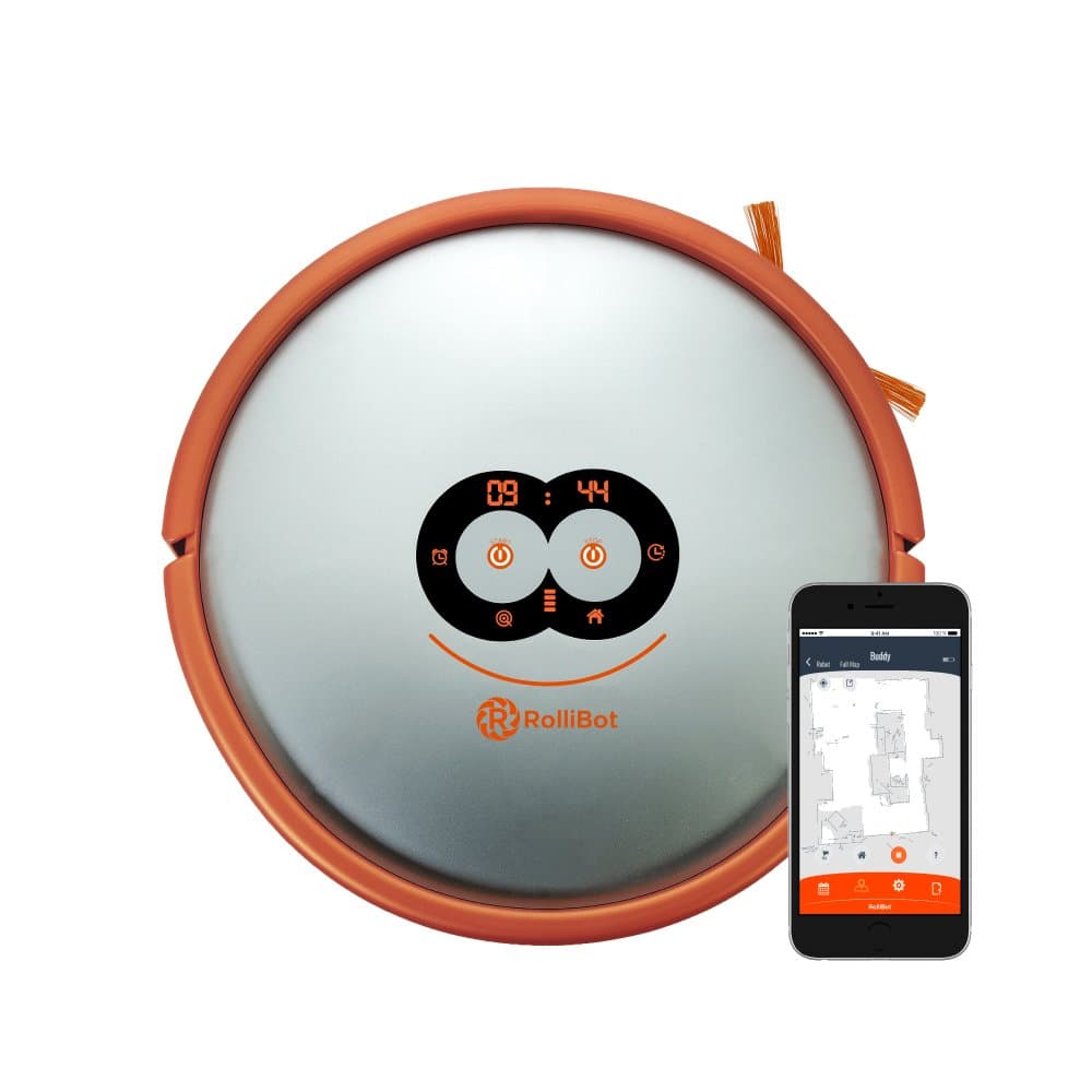 RolliBot Top Ranked 3D Laser Mapping ROLLIBOT LASEREYE Robot Vacuum: 100% Clean Floors, Cliff & Object Detection, 2D Map w/App Orange