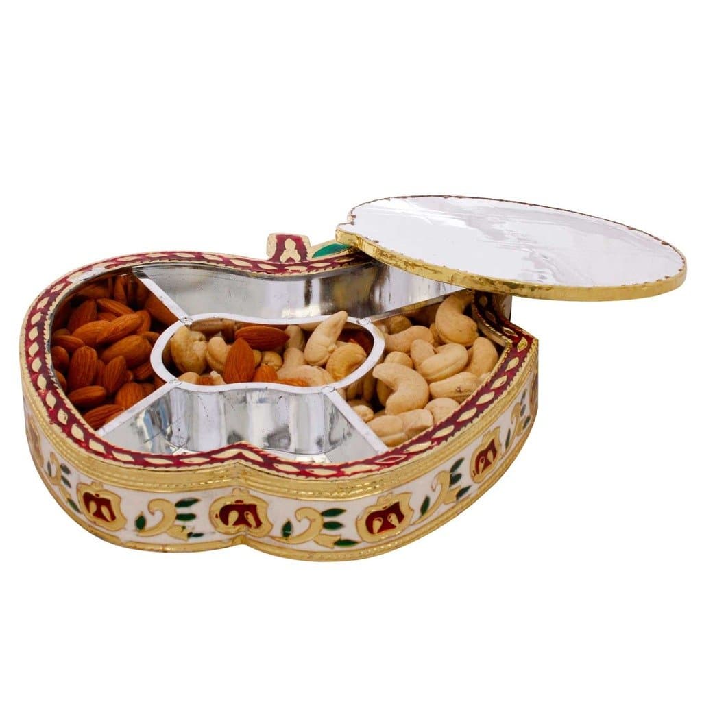 Golden Meenakari Work Apple Design Dryfruit Box