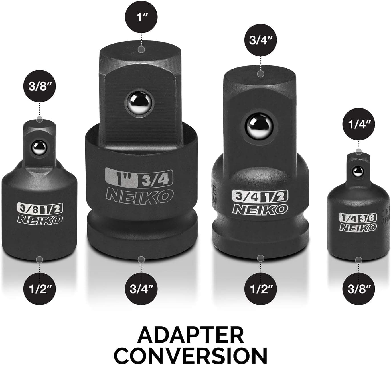 Neiko 30223A Impact Adapter and Reducer Set, 8 Piece | Cr-V | SAE