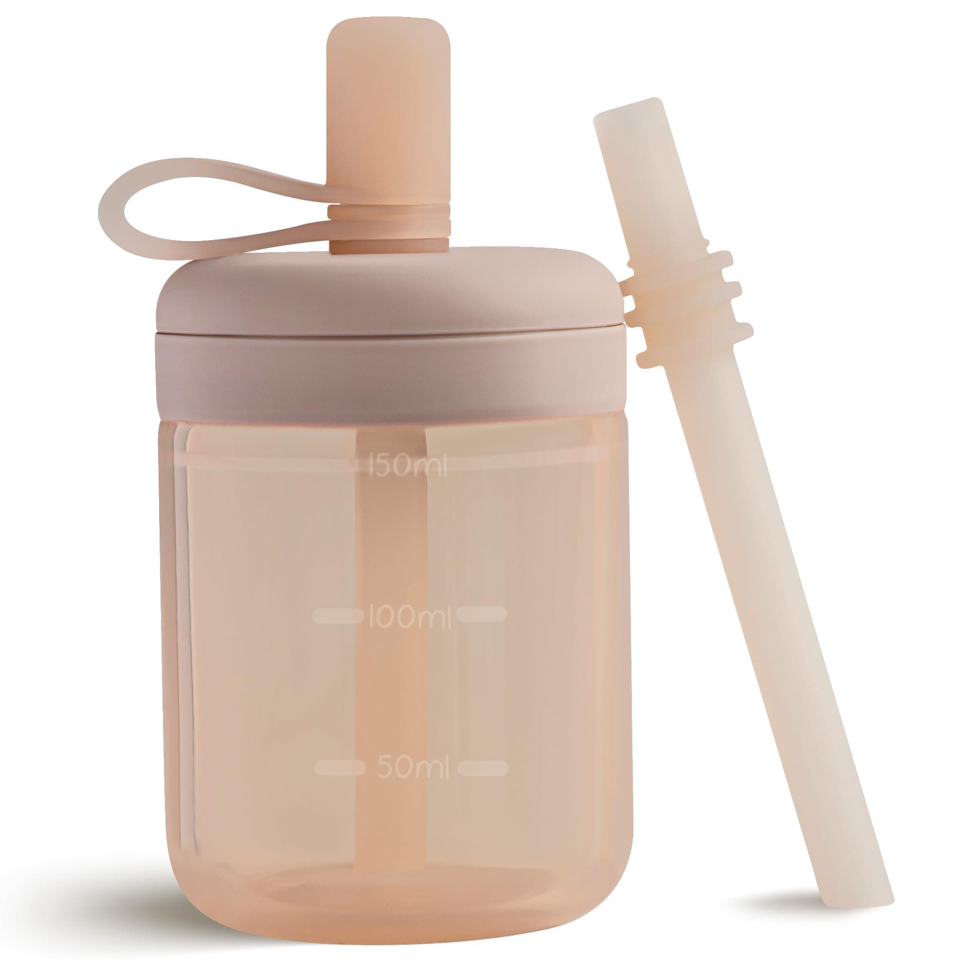 Moonkie Drinking Cup, Drinking Bottle with Straw, Silicone Drinking Cup for Baby and Children, Straw Cup with Lid, Leak-Proof, BPA-Free, Baby Cup from 6 Months, 5 oz (Blush)
