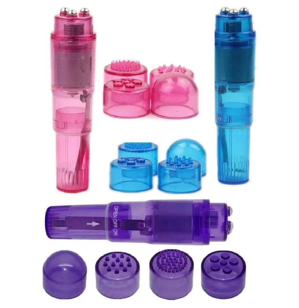 Mini Portable Small Vibrating Massage Tool 4 Heads Massager Pocket Toy for Women Neck Shoulder Face Back Foot Muscles Pink Blue and Purple Color