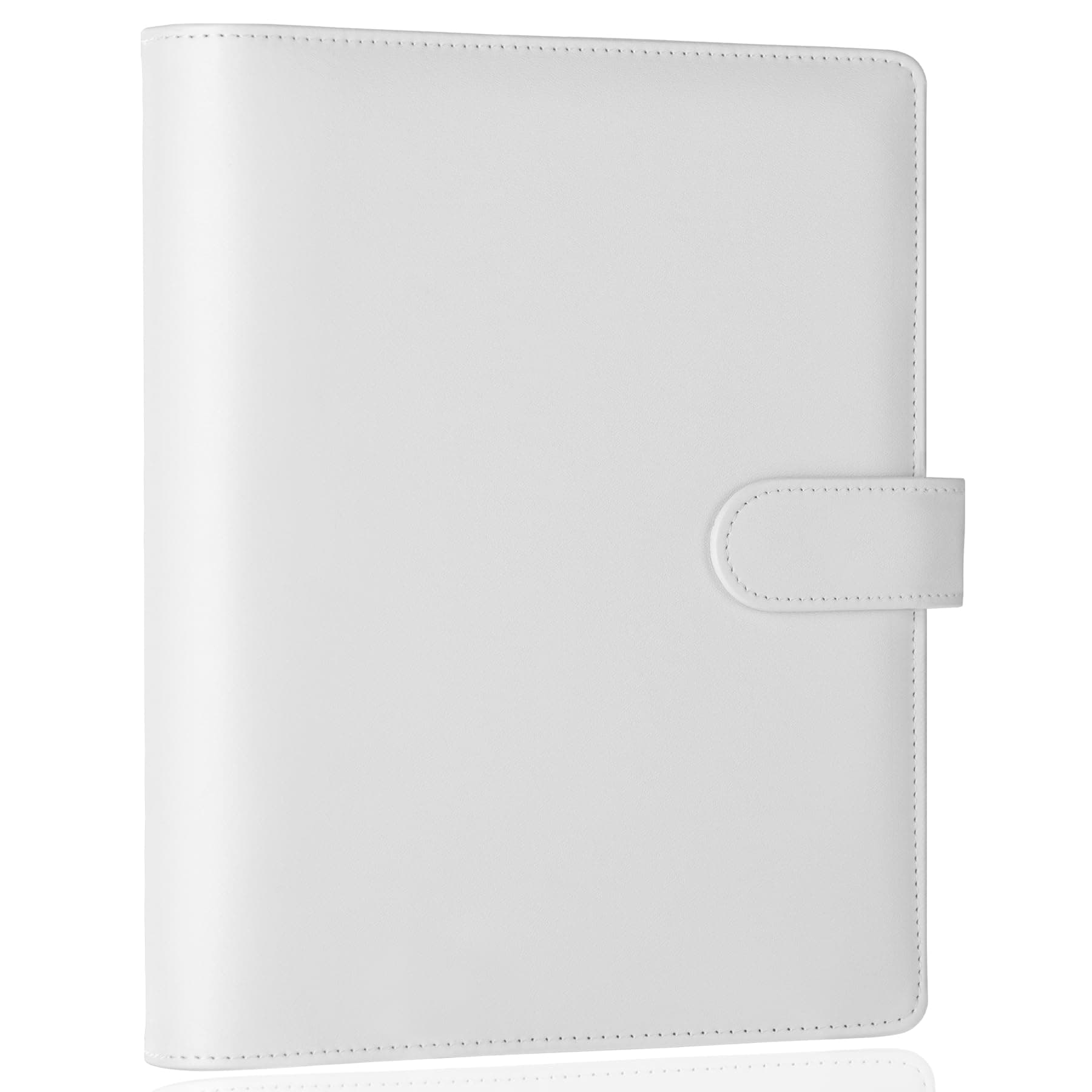 Antner A5 Size 6 Ring Refillable Notebook Binder Planner Cover Compatible with A5 Refill Paper, PU Leather Loose Leaf Personal Organizer Budget Management Saving Planner with Magnetic Buckle, White