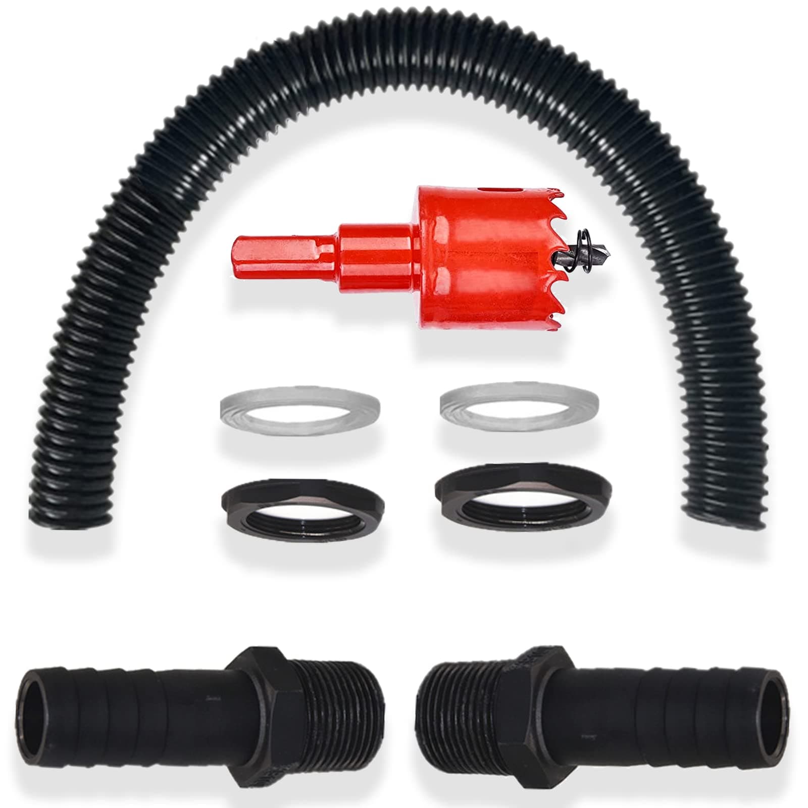 Rain Collector, Pack of 2 Water Butt Connection Set, 1 Inch Male Thread, 25 mm Hose Nozzle, Rain Collector, Mounting Accessories with Hose and Barrel Connection for the Downpipe, for Water Collector