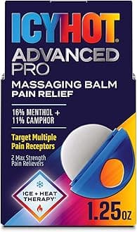 Icy Hot Advanced PRO Pain Relief Massaging Balm, Fast-Acting Max Strength Pain Relief With Menthol 16% and Camphor 11% for Backaches, Joints, Muscle Strains and Arthritis, Essential Oil Scent, 1.25 oz