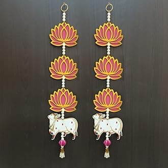 GIFT JAIPUR 3 Tier Pink Lotus & Cow Wall Hanging latkan Pack of 2 Gift Decorative Showpiece for Diwali Ganesh Chaturthi Pooja Home Wall Decor Temple Wedding Stage Decoration