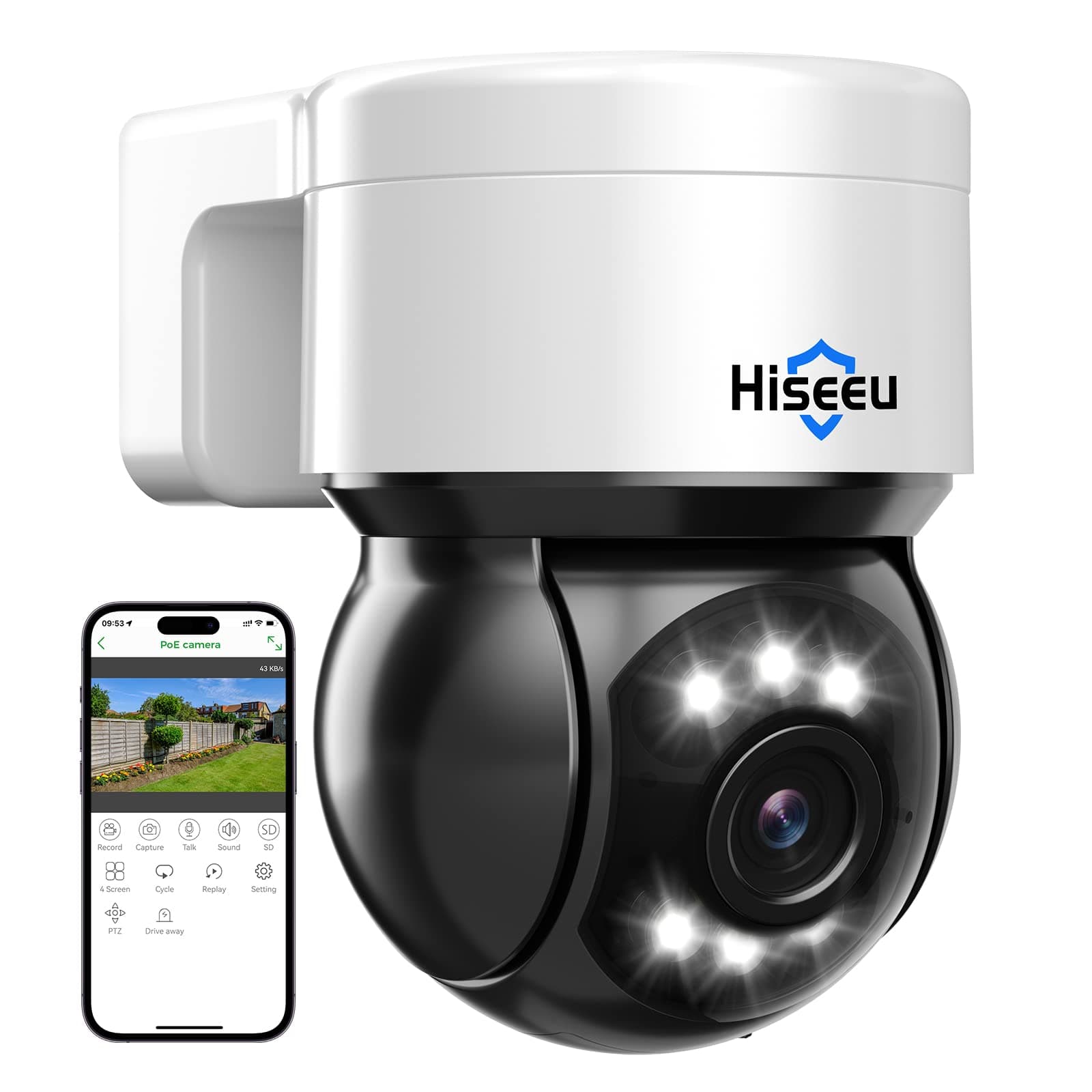 Hiseeu [Auto Human Tracking] 4K 8MP PoE PTZ Security Camera Outdoor, Home Security Cameras, 2 Way Audio, Spotlight&Sound Alarm,Color Night Vision, Human&Vehicle Detect, Remote Access, Work NVR