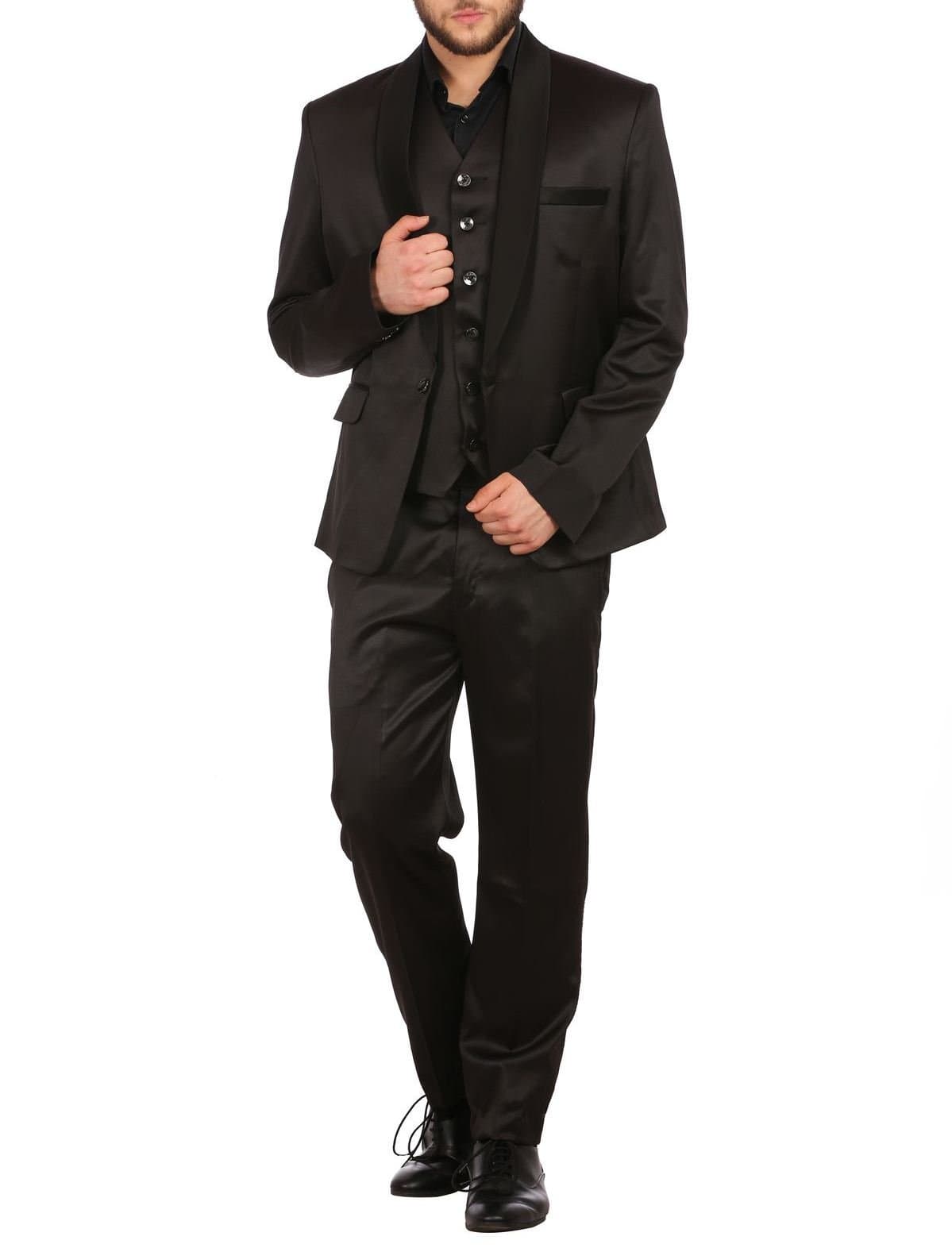 WINTAGEMen's Poly Blend Notched Lapel Black Tuxedo 3Pc Suit