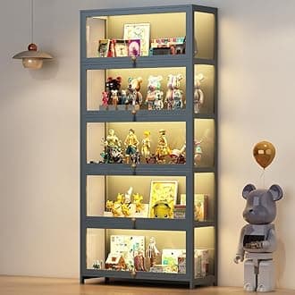 Display Cabinet with Acrylic Doors, 5-Tier Curio Display Case for Figures, Collectibles Toy Organizers Rack & Display Shelf, Kids Bookcase for Home, Office, Playroom, Living Room