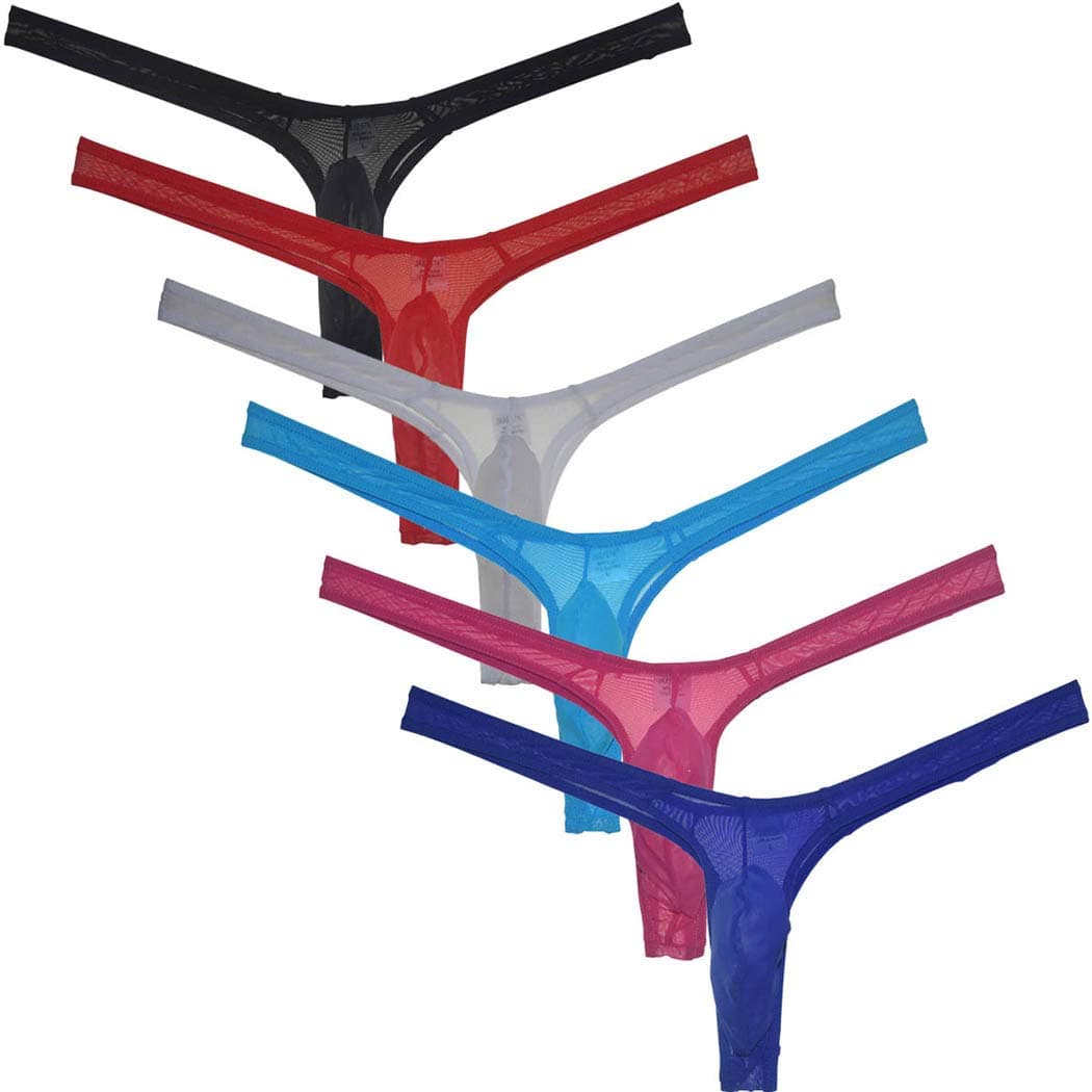 Men's Minimal Coverage Bulge Thong Underwear See-through Mesh Mini Bikini Tangas