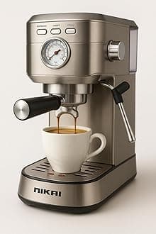 Nikai Manual Coffee Machine For Making Espresso, Cappuccino & Latte - 20 Bar ULKA Pump, Pressure Gauge, 1L Tank, Pre-Brew & Frothing Functions, Best for Home & Office- NEM330A, Beige2 years warranty