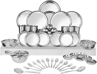 Shri & Sam High Grade Stainless Steel Dinner Set, 51-Pieces, Service for 6 People, Silver