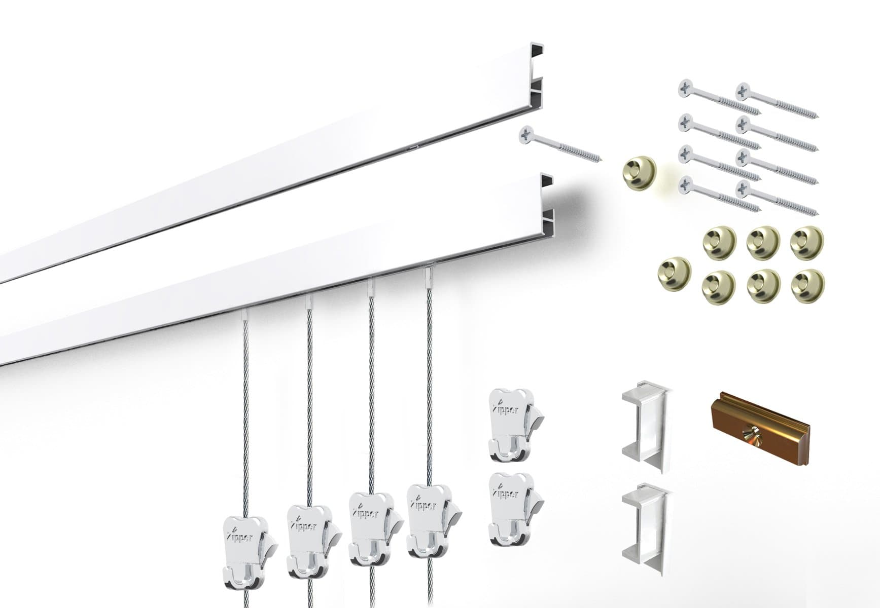 STAS Cliprail Picture Hanging System Set - Covers 19.69 ft of Wall Space - Basic Picture Rail & Art Hanging Gallery Kit (White Rails, Includes 12 Hooks & 8 Cords)