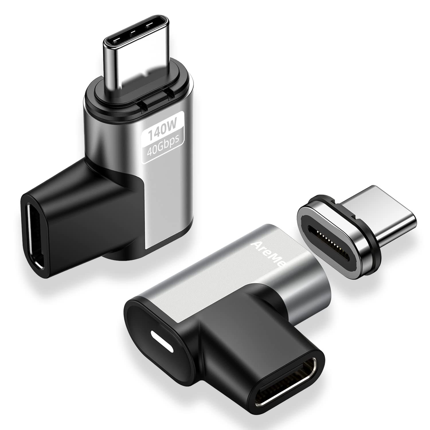 AreMe 140W USB C Magnetic Adapter (2 Pack), 24Pins Right Angle 90 Degree USB C Male to USB C Female 40Gbps Connector for MacBook Pro/Air, Tablet, Laptop, Phone and More Type C Devices