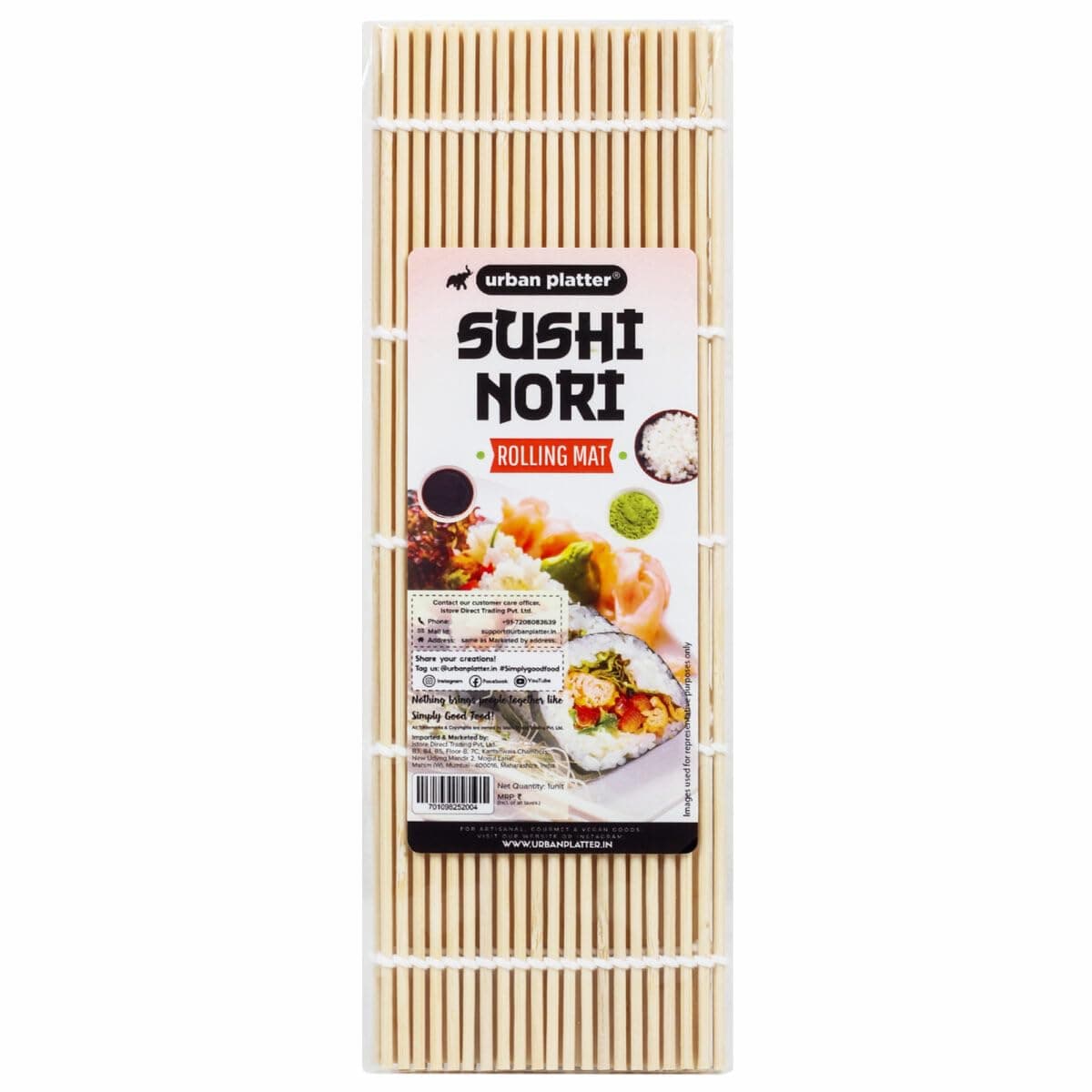 Urban PlatterAll Natural Materials Bamboo Sushi Rolling Mat, 1 pc [Size: 9.5 Inch X 10 Inch]