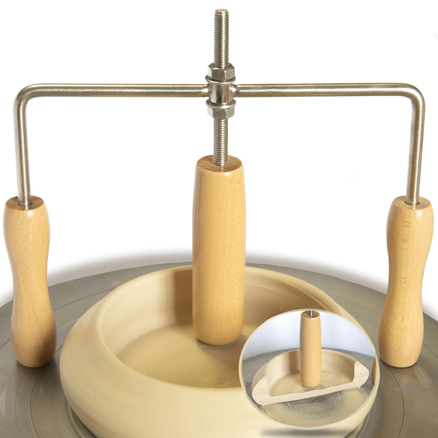 PrudoPex Pot Cup Mouth Opener, Adjustable Depth Ceramic Pot Cup Opening Tool, Adjustable Thickness Flat Bottom Pottery Tool (Wood)