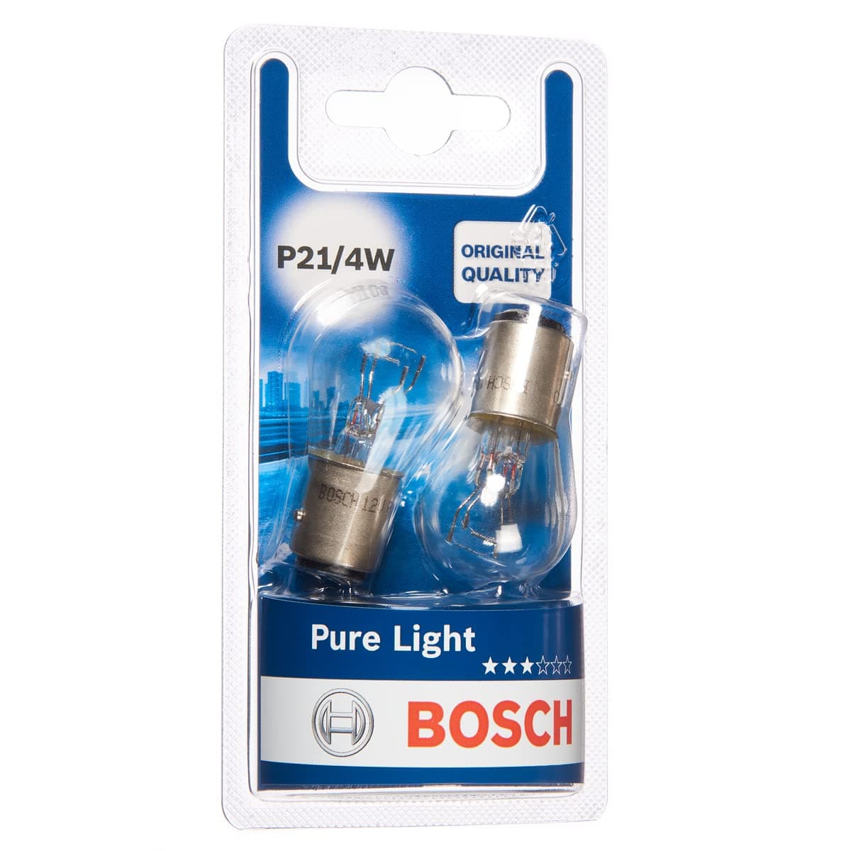 Bosch P21/4W (566) Pure Light Halogen Headlight Bulbs, 12 V 21/4 W, Original Quality - Socket Type BAZ15d - Pack of 2 Replacement Car Light Bulbs
