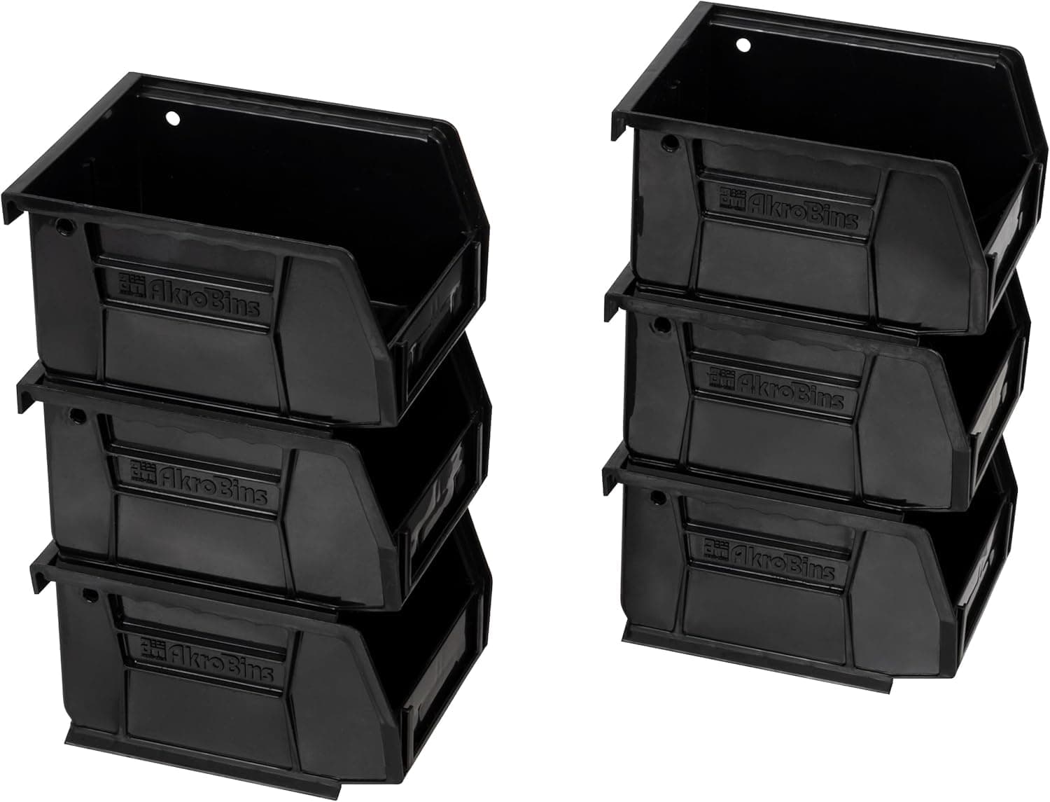 Akro-Mils 30210 AkroBins Plastic Storage Bins, Space-Saving Stackable Bins to use for Garage Organization Bins, Pantry Organization, Craft Storage, 5-Inch x 4-Inch x 3-Inch, Black, 6-Pack