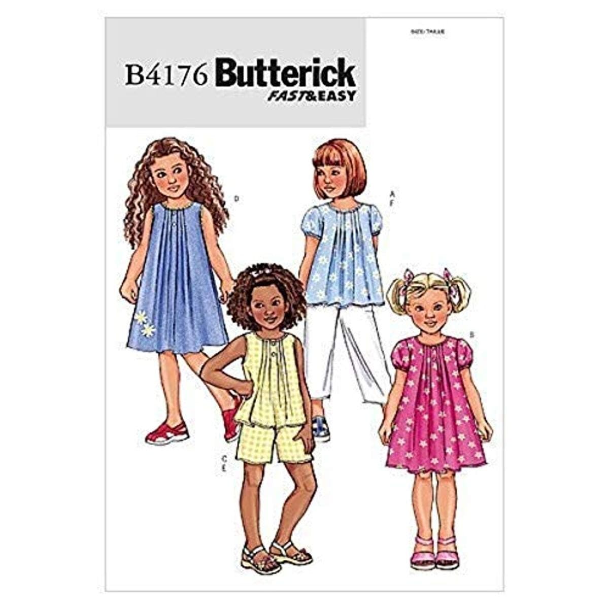 Butterick Patterns B4176 Size 2-3-4-5 Childrens and Girls Top/Dress/Shorts/Pants, Pack of 1, White