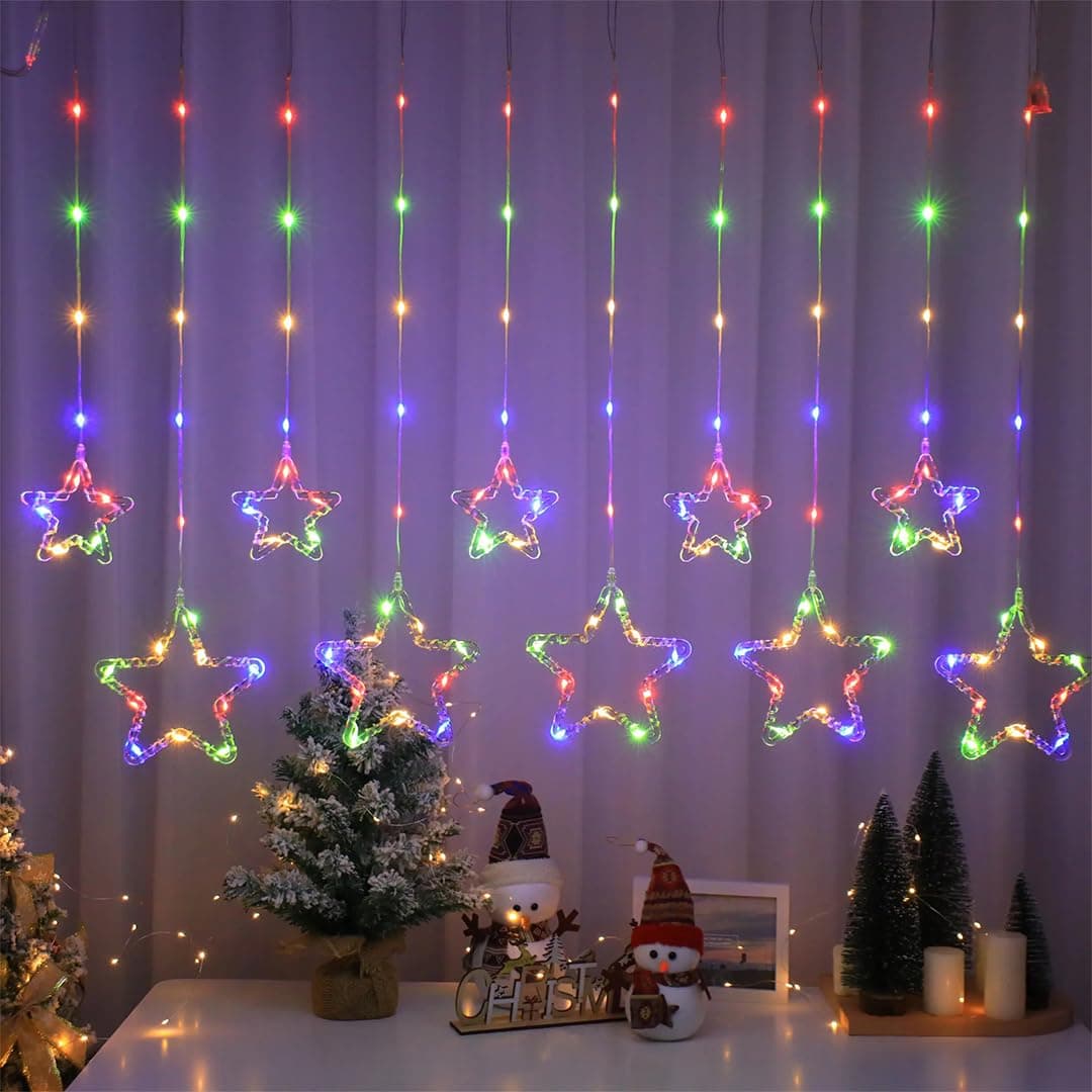 fizzytech Star SMD Curtain LED String Lights – 138 LED, 8 Flash Modes, Multicolour Copper Wire Fairy Lights for Window, Wall, Garden, Diwali, Christmas, Wedding & Home Decoration