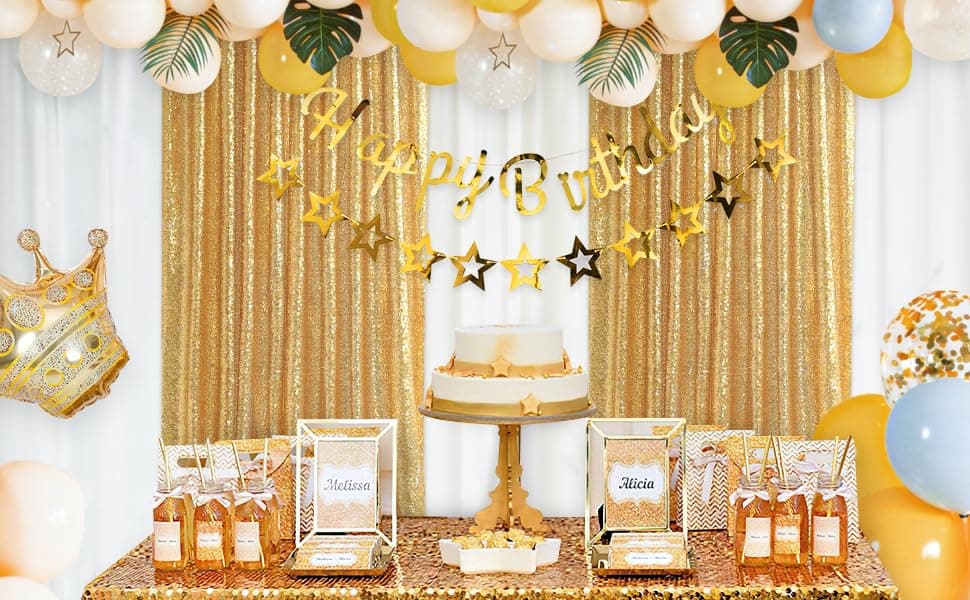 SoarDream Sequin Backdrop Curtain 4 Pcs 2ftx8ft Wedding Ceremony Background Backdrop Glitter Shimmer Fabric Gold Backdrop Drapes