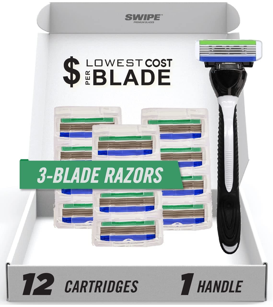 [DISCONTINUED] SWIPE Premium Men's 3-Blade Razor Kit (Flex Head Handle + 12 Refills)