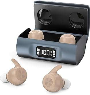 Hearing Aids for Seniors, OTC Hearing Aid Rechargeable with Noise Cancellation Adults, senior Invisible Hearing Amplifier With Portable Charging Case Premium Comfort Design(Beige)