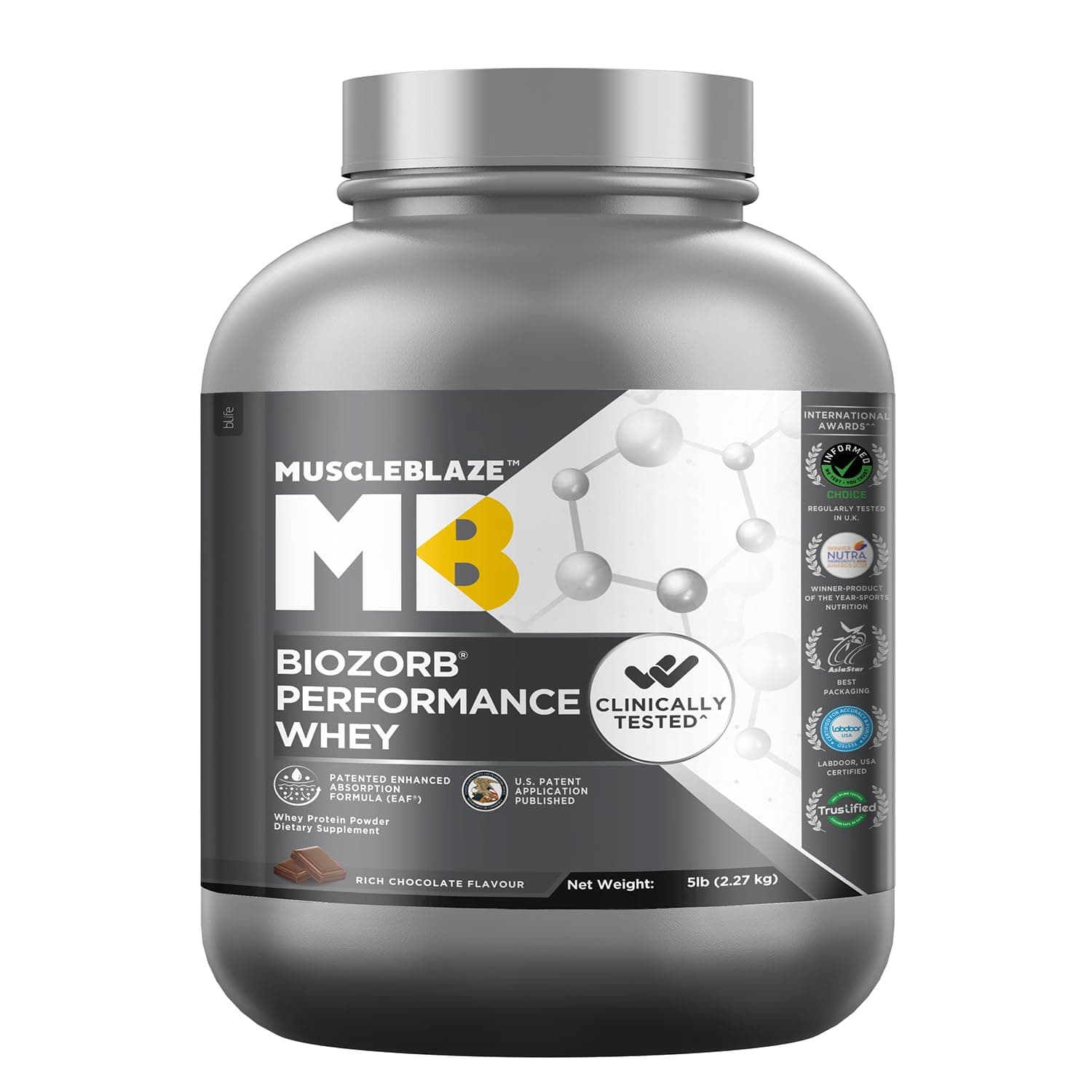MuscleBlaze Biozorb Performance Whey Protein (Rich Chocolate, 5lbs / 2.27kg) | Clinically Tested 50% Higher Protein Absorption