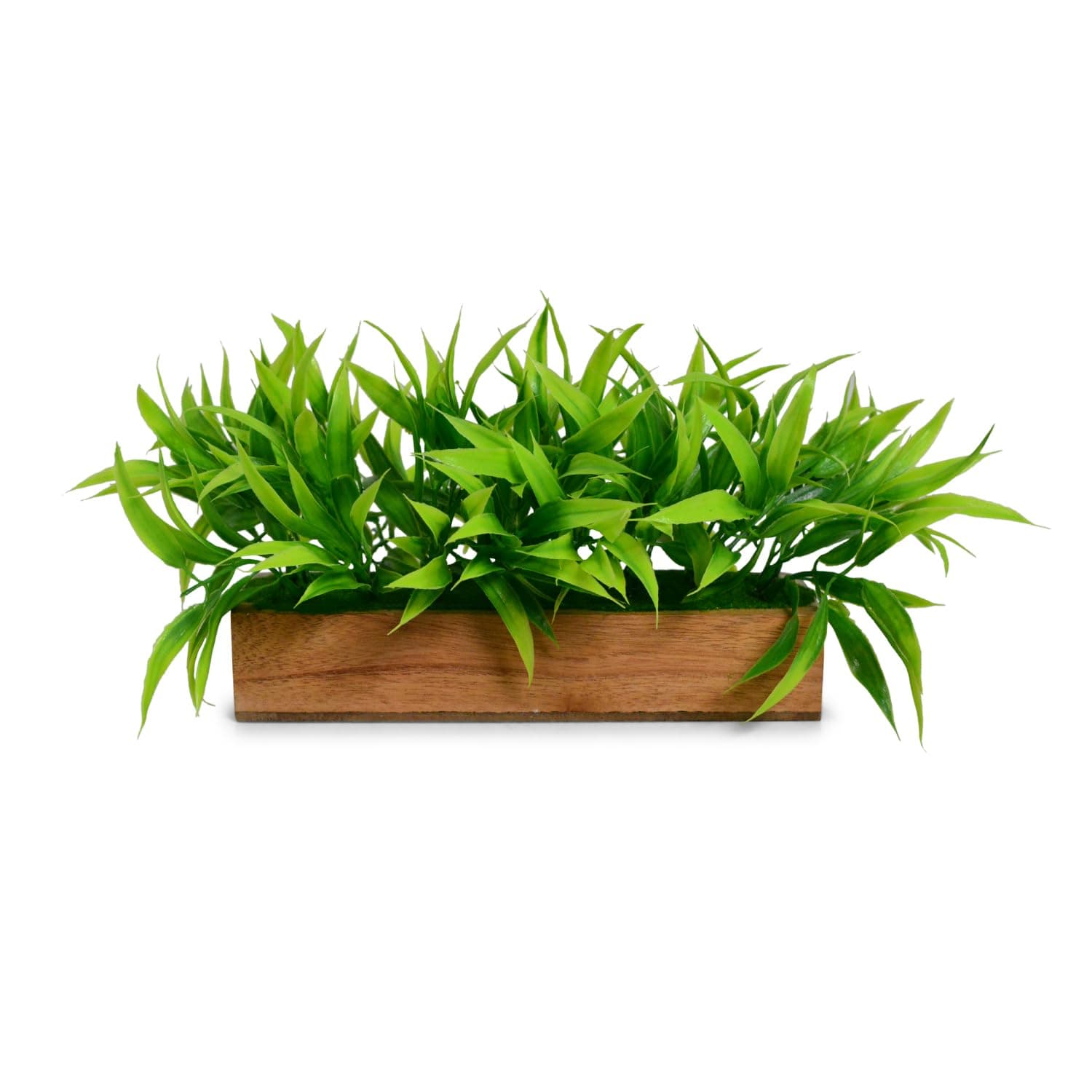 DecoreBugs Artificial Plant Bamboo Leaves in Wooden Rectangular Tray, Faux Desk Plant in Pot for Indoor Home Office Any Room Decor, Width 20cm x Height 12cm