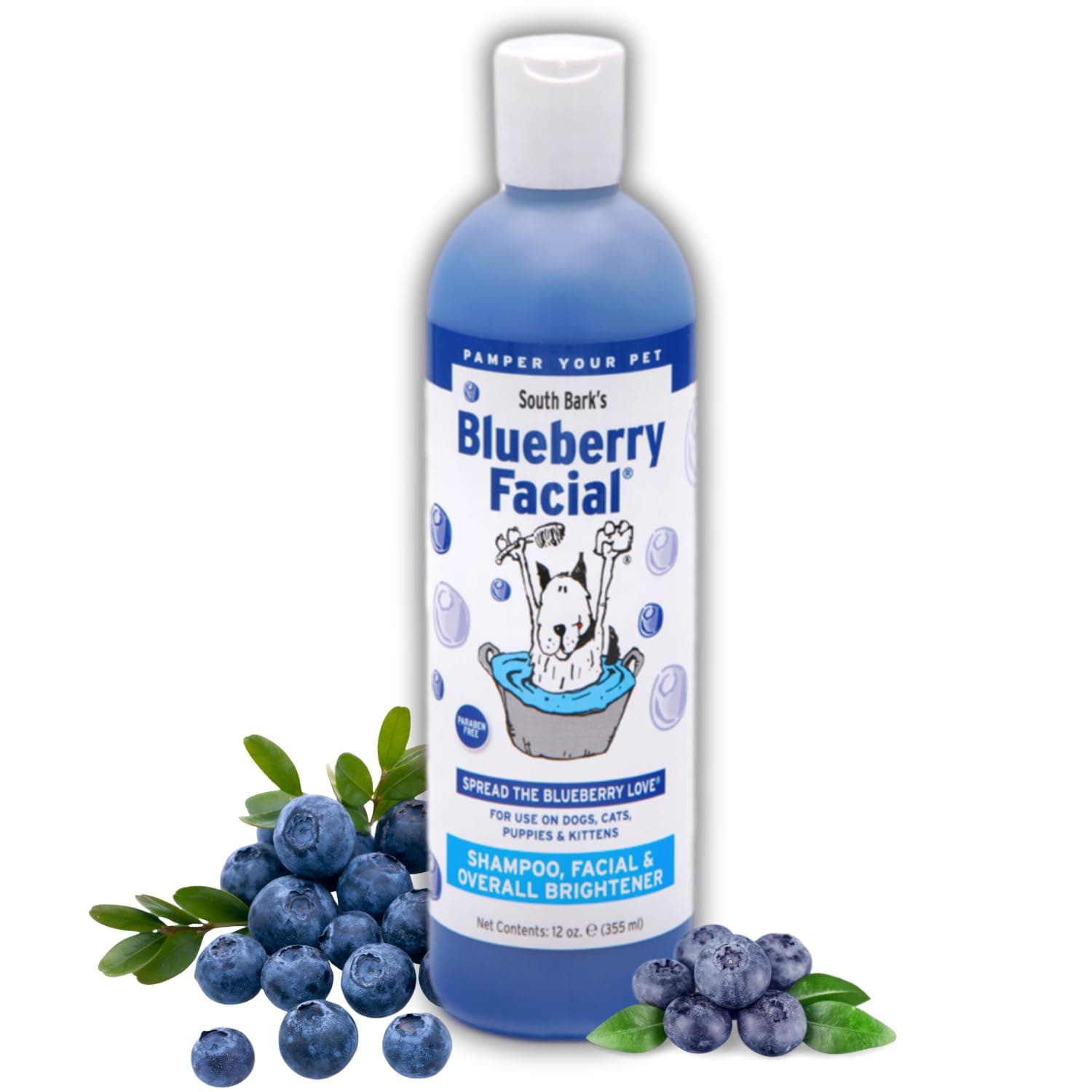 ShowSeason South Bark's Blueberry Facial® Pet Shampoo 12 oz. | Brightener & Tear Stain Remover, Long-Lasting Odor Eliminator, Cruelty-Free, Paraben-Free, Made in The USA, for Dogs and Cats