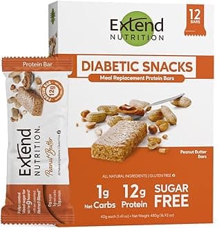Extend Sugar Free Protein Bars, Perfect Diabetic Snacks, High Protein and Fiber, Hunger Control & Steady Energy, Low Carb, Keto Friendly (Peanut Butter)