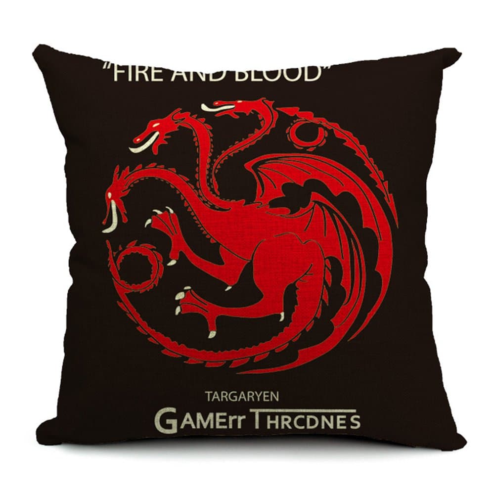 Game of Thrones Dragon Cotton Linen Decorative Throw Pillow Case Cushion Cover, 17.7 x 17.7inches