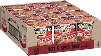 Maruchan Instant Lunch Ramen Noodles, Hot & Spicy Beef Flavor – Japanese-Style Instant Noodle Soup, Easy Meal Ready in 3 Minutes – 2.25 Oz. (12 Pack)