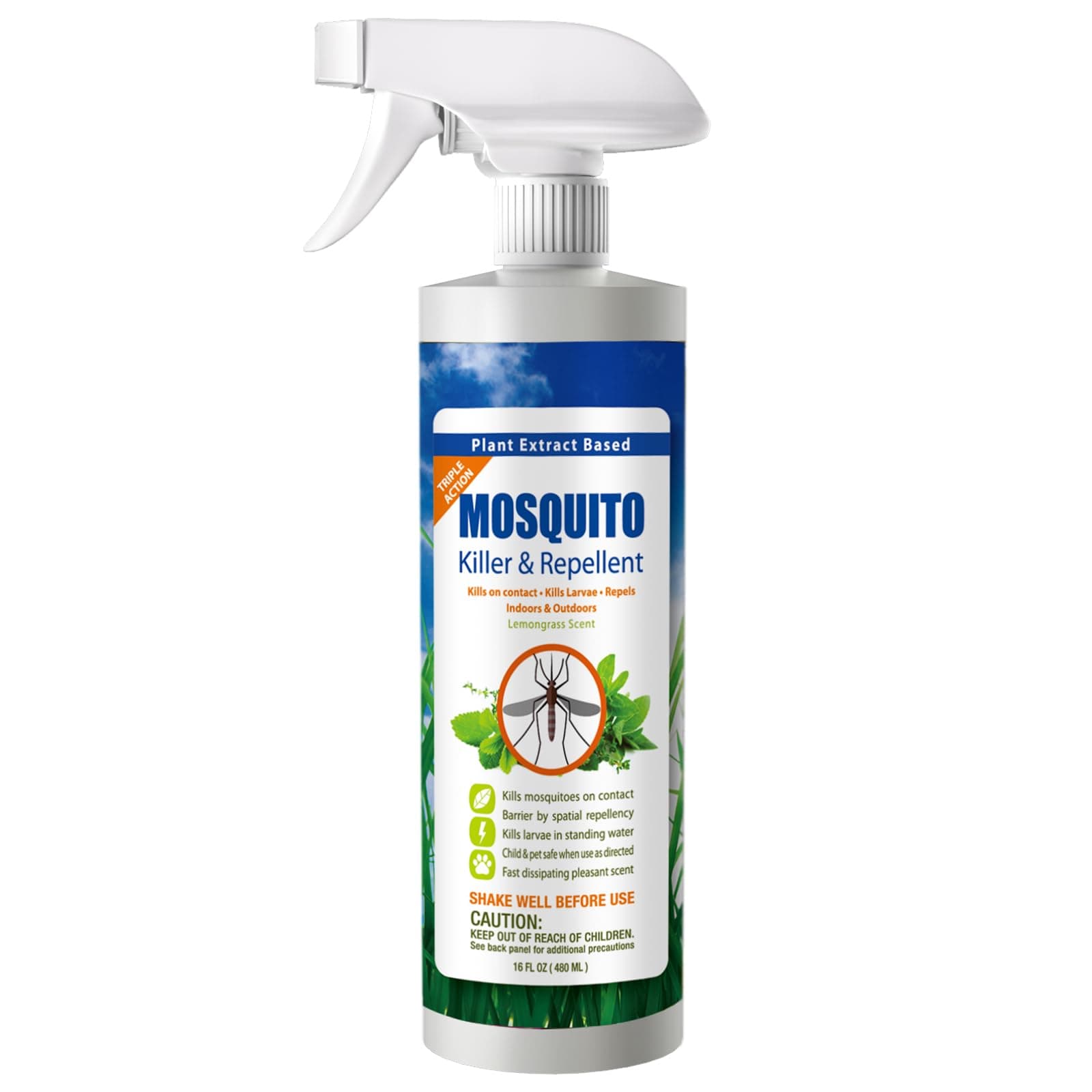 EcoVenger Mosquito Killer by EcoRaider Triple-Action Spray 16 oz, Kills All Stages + Larvae Control + Lasting Repellency, Indoor & Outdoor, Citrus Scent, Non-Toxic Plant Based Formula