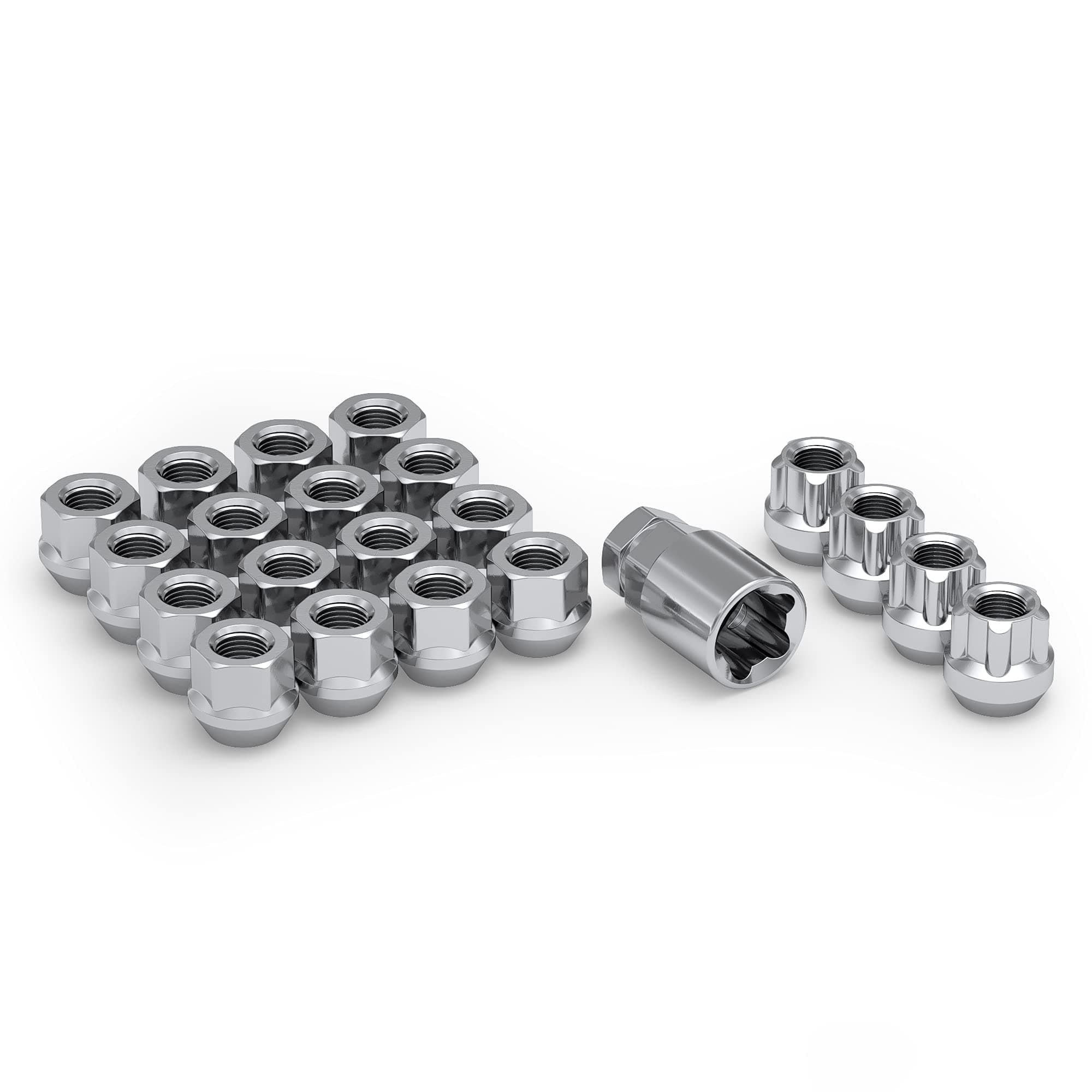 White Knight 791306-1SAM Chrome M12x1.25 Open End Bulge Acorn Lug Nut Kit with Wheel Locks, 20 Pack