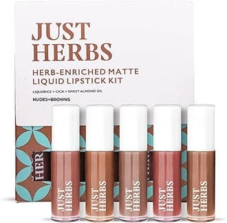 Organic Liquid Lipstick Kit Set of 5, Hydrating & Lightweight Lip Color - Paraben & Silicon Free - 1.6 fl oz. (Nudes & Browns)