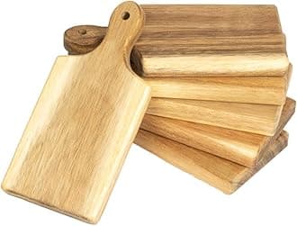 Acacia Charcuterie Boards – Set of 6 Large Mini 7″ × 3.35″ Wooden Cheese Paddles, Laser Engraving Blanks, Café & Event Serving Trays