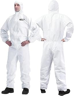 Hazmat Suit Disposable Coverall | Full Body Painters Suit in 7 Sizes with Multiple Specifications for Men & Women - Large, White, 3