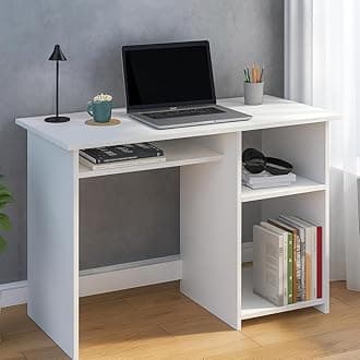 Callas Engineered Wood Computer Desk– Small Modern Writing Desk for Home Office, Bedroom, or Living Room – Sturdy & Simple Laptop Table (CB-ST-03-White)