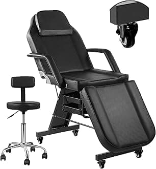 Facial Chair with Wheel Tattoo Chair for Client Beauty Chair Artist Spa Bed Removable Headrest for Client, Esthetician, Artist, Lash Bed Black
