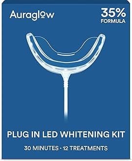 Plug-in LED Teeth Whitening Kit – Wired Light Device – 35% Carbamide Peroxide Gel – 12 Treatments – at-Home Tooth Whitening System – Enamel-Safe at-Home Whitening for Coffee & Tea Stains