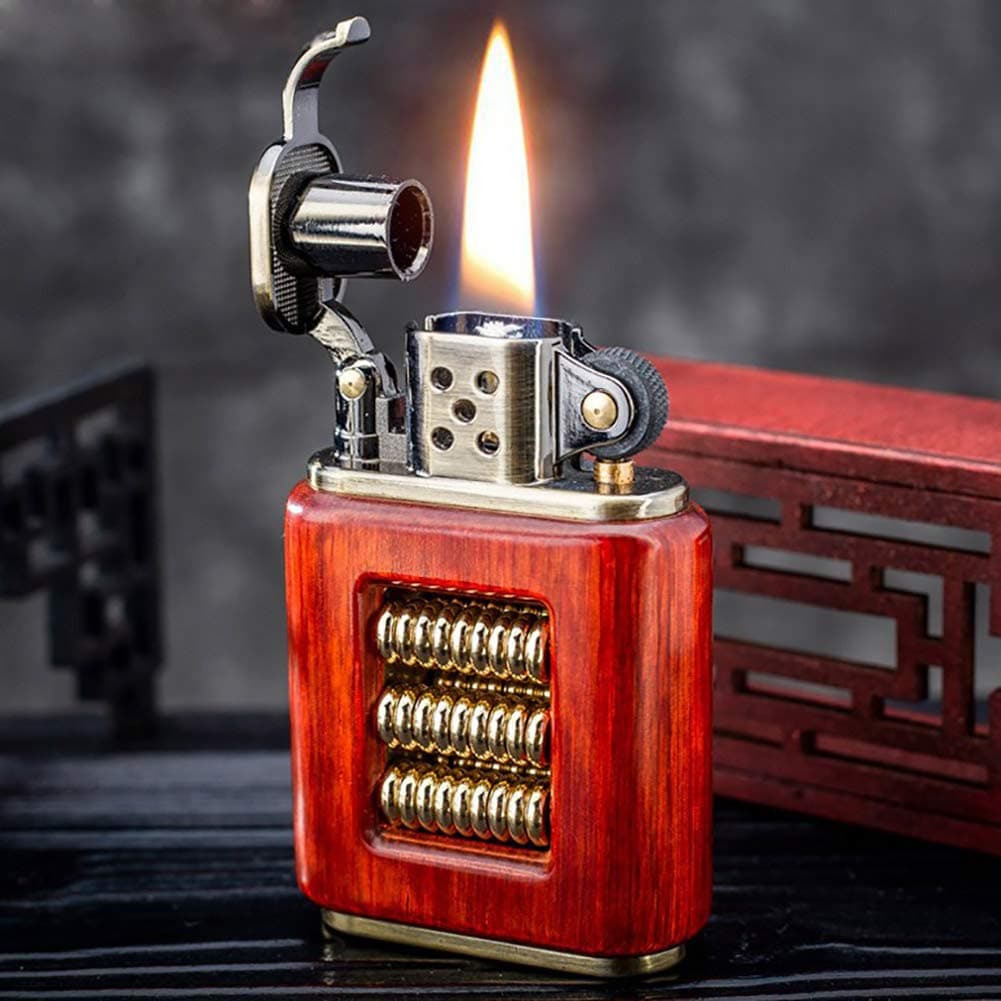 Vintage Trench Lighter,Cool Flip Lighters for Smoking,Windproof Reusable Antique Kerosene Lighter with Unique Wooden Case,Novelty Birthday Gifts Lighter for Men Dad Husband