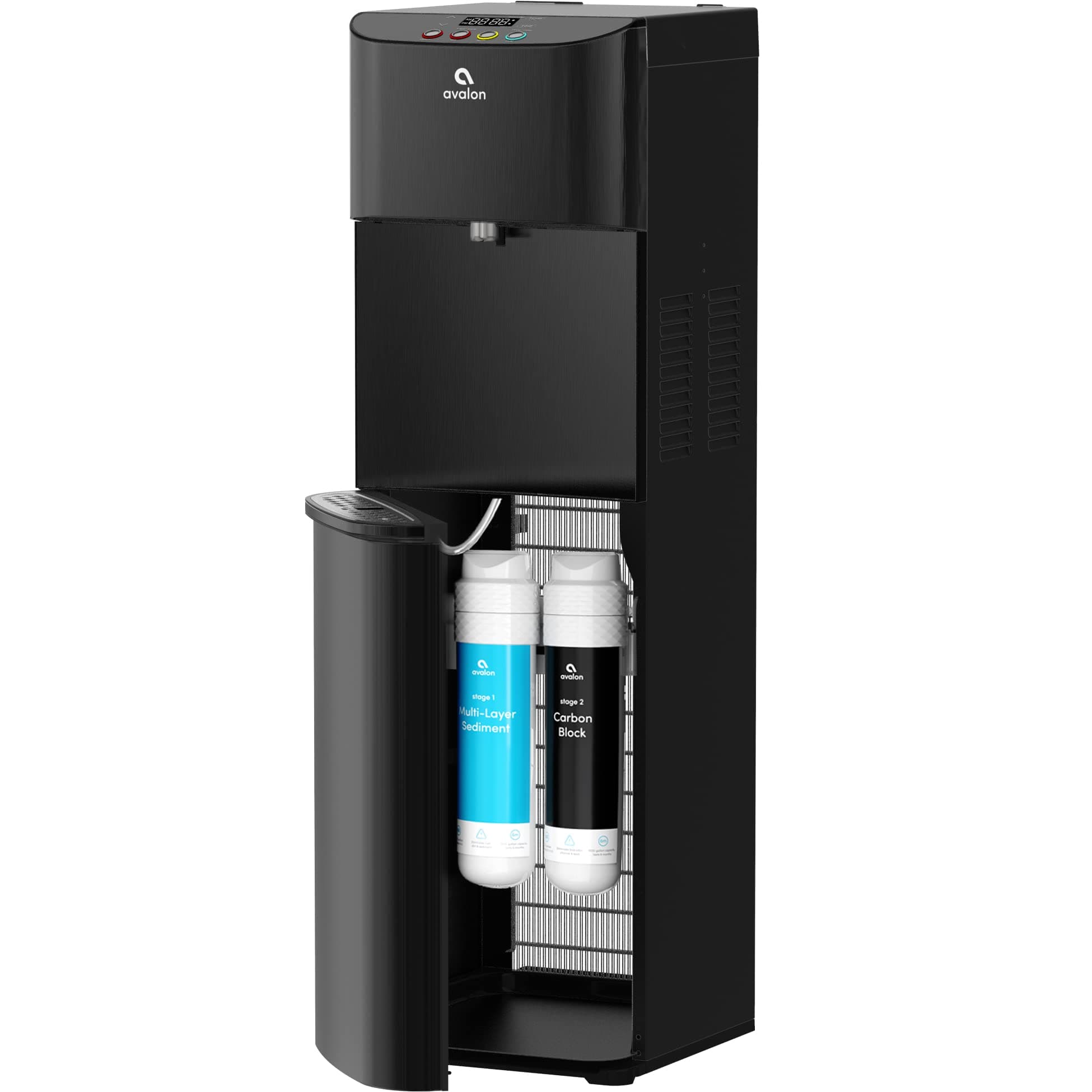 Avalon Electric Bottleless Water Cooler Water Dispenser - 3 Temperatures, Digital Clock with Temperature Control, Self Cleaning, Black Stainless Steel