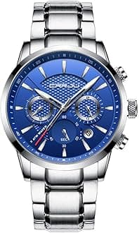 Men's Business Casual Chronograph Quartz Waterproof Wristwatch Black Leather Strap