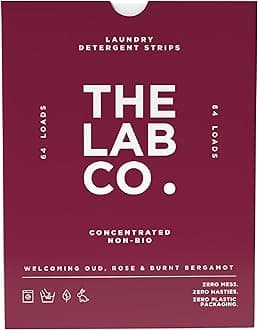 The Lab Co. Laundry Detergent Strips Sheets Eco Ultra-Concentrated Non-Bio Welcoming Oud Rose Bergamot Patchouli. For Hand and Machine Washing. For up 64 Loads