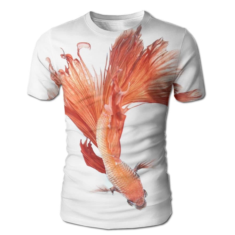 JeanCo Mens Betta Fish Siamese Fighting Fish Betta Splendens Top View Isolated On White Background Fashion T-Shirts White