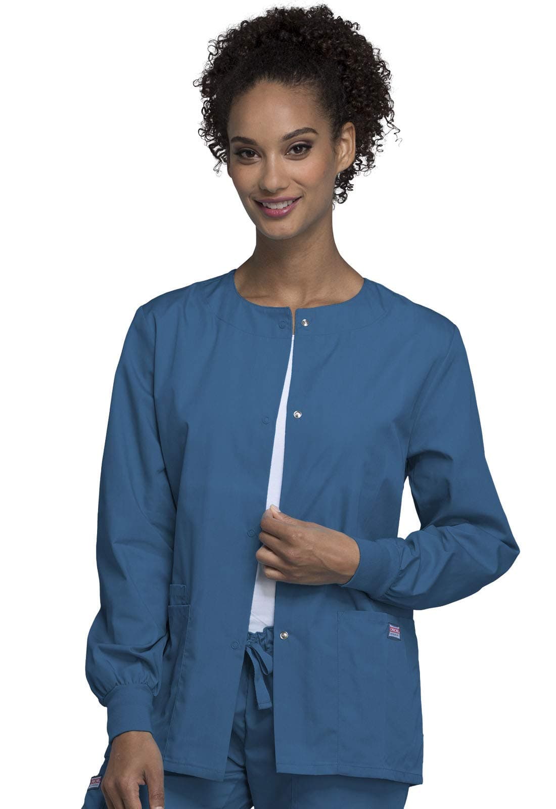 Cherokee scrubs jacket for women, Snap Front Warm-Up Jacket with 3 Pockets and Easy Care - 4350