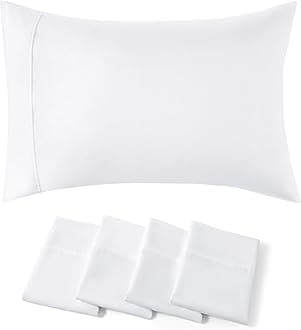 Bedsure Queen Pillow Cases Set of 4 - White Brushed Microfiber Pillowcases 4 Pack, Super Soft Pillowcase, Pillow Case Covers with Envelope Closure for Kids, Wrinkle, Fade Resistant, 20x30 Inches